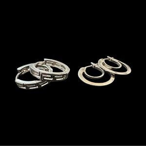 Two 2 Pair of Silver Tone Hoops Dainty Sized Hinged